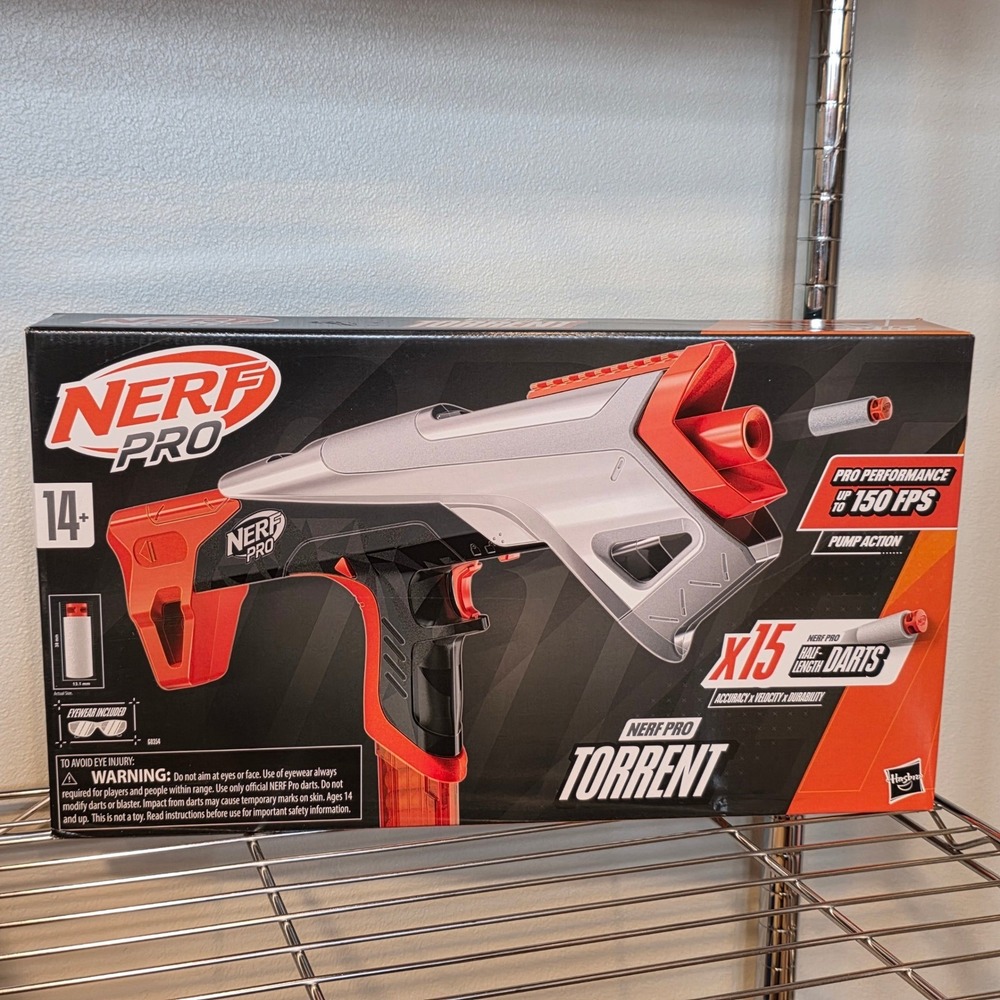 Nerf Pro Torrent Pump Action Blaster 150 FPS 15 Half Length Darts Eyewear 14 +